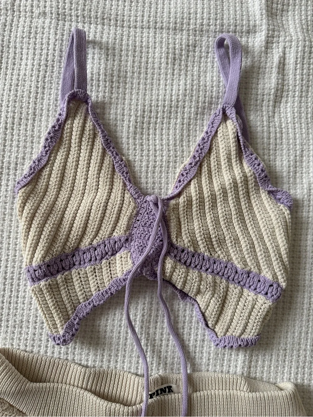 Cream & Lavender Crochet Swim Cover Up Set
